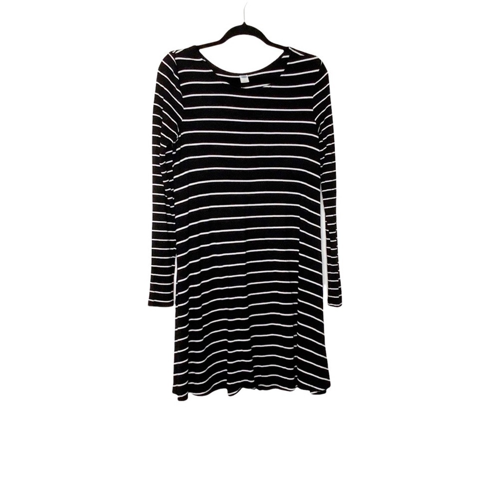 Old NAVY black striped shift dress. Long sleeves/ Size M - Picture 2 of 7